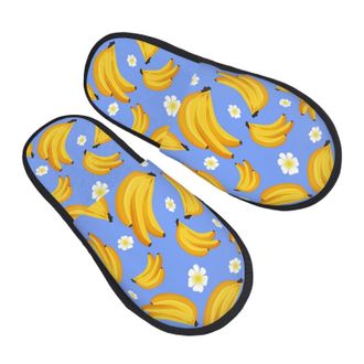 Generic Camping Slippers Cartoon Banana And Flower Pattern Soft Fuzzy Slippers Anti-Slip Sole Indoor Slipper Bedroom Sleepers For Winter Travel L