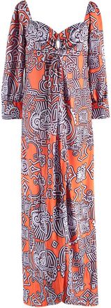 Andres Otalora Orange Pattern Cut Out Midi Dress Size S