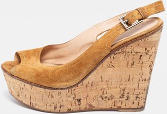 Gianvito Rossi Light Brown Suede Wedge Sandals