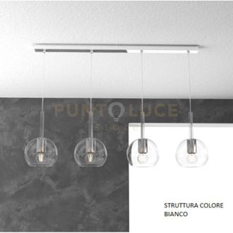 Top-Light Sosp. bianco rettangolare 4 luci vetri tutti piccolo trasparente 1155BI-S4 rp-tr