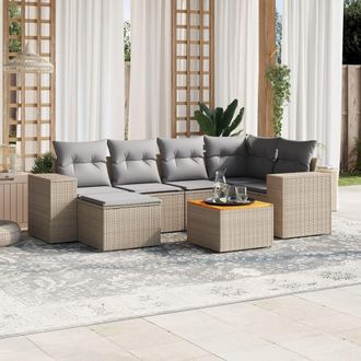 vidaXL Vidaxl - Set Sof&aacute;s De Jard&iacute;n 7 Piezas Y Cojines Rat&aacute;n Sint&eacute;tico Beige