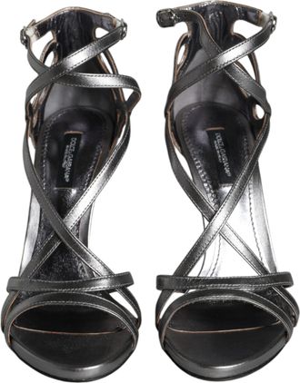 Dolce & Gabbana Silver Keira Leather Heels Sandals Womens Shoes