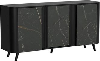 Dmora Credenza Loreo, Madia da salotto con tre ante battenti e vani interni, Rialzata da terra, 151x42 h70 cm, Marmo e Nero