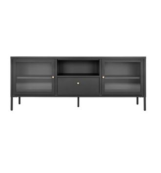 Moloo Mueble de tv 2 puertas cristal 1 caj&oacute;n met&aacute;lico negro 150x60cm