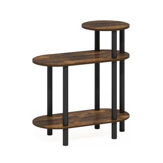 Furinno 3-Tier Oval Sofa Side Table, End Table with Open Shelves, Amber Pine/Black