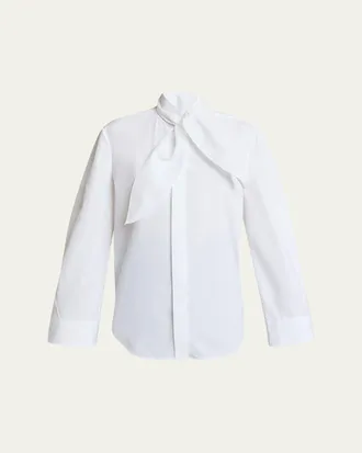 Givenchy Bow Neck Cotton-Poplin Button-Down Shirt