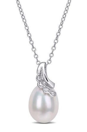Delmar Sterling Silver 8.5-9mm Cultured Freshwater Pearl & Diamond Pendant Necklace - 0.01ct. in White at Nordstrom Rack