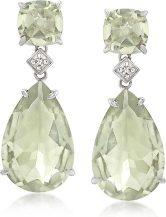 Ross-Simons Prasiolite Drop Earrings With Diamond Accents in Sterling Silver