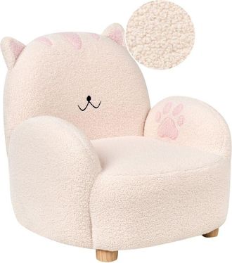 Beliani Sill&oacute;n Infantil Tapizado De Gato Para Ni&ntilde;os Blanco Crema Zoar