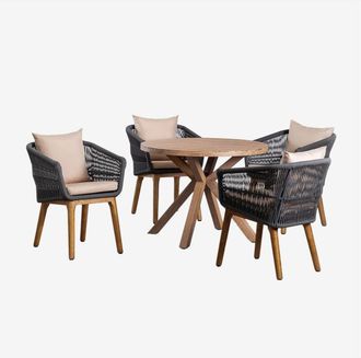 Sklum Sklum - Set De Mesa Redonda En Madera (&oslash;100 Cm) Naele Y 4 Sillas De Comedor Barker