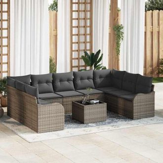 vidaXL Vidaxl - Conjunto De Sof&aacute; De Jard&iacute;n Con Coj&iacute;n 10 Pcs Gris Polirat&aacute;n