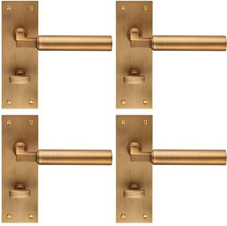 Loops 4x PAIR Round Bar Handle on Slim Bathroom Backplate 150 x 50mm Antique Brass