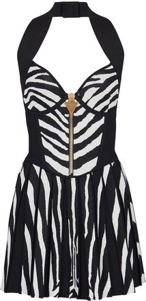 Balmain zebra-print halterneck minidress - women - Viscose/Nylon/Polyamide - 40 - Black