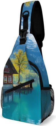 Generic Swiss Mountains Lake Cherries Flowers Unisex Shoulder Bags Casual Crossbody Chest Bag Sling Backpack for Hiking Cycling Travel