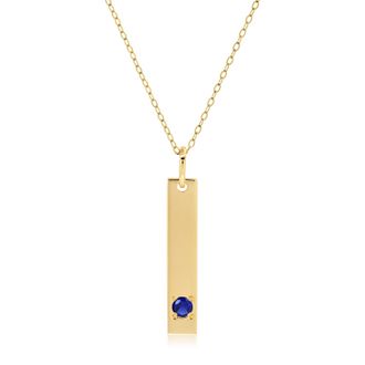 MAX + STONE 14k Yellow Gold Bar Pendant Necklace with 3mm Small Round Gemstone Adjustable Cable Chain 16 Inches to 18 Inches with Spring Ring Clasp