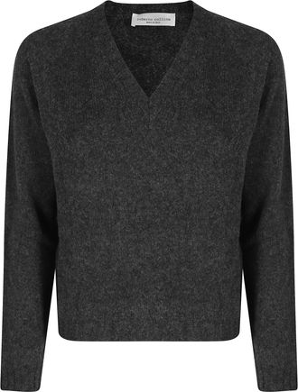 Roberto Collina Anthracite Scollo V ML Cropped Wool-Blend Sweater