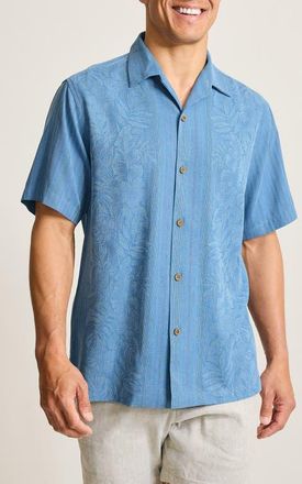 Tommy Bahama Maui Border Silk Short Sleeve Button-Up Shirt in Buccaneer Blue at Nordstrom, Size Xx-Large