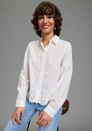 Laura Scott Hemdbluse LAURA SCOTT, Damen, Gr. 34, wei&szlig;, Web, Obermaterial: 100% Baumwolle, unifarben, Blusen Hemdbluse, unifarbene Bluse, mit Kn&ouml;pfen, aus Baumwol