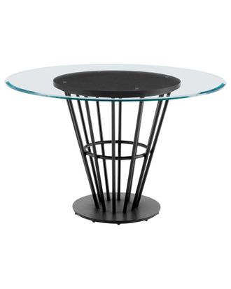 Armen Living Veronica 48In Round Dining Table With Walnut Panel & Glass Tabletop