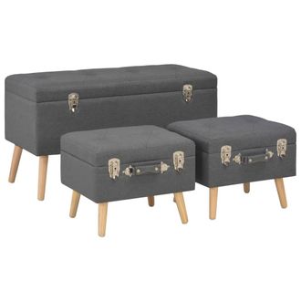 vidaXL Vidaxl - Taburetes De Almacenamiento 3 Piezas Gris Oscuro De Tela