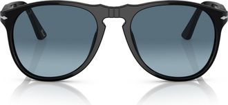 Persol 0po9649s Rounded Black Acetate Sunglasses with Gradient Blue Lenses
