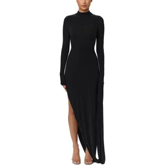 Naked Wardrobe Drape Long Sleeve Maxi Dress in Black at Nordstrom, Size X-Small