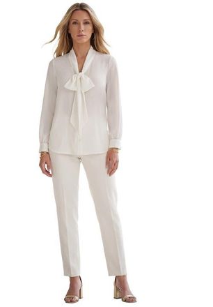 Roaman's Long Sleeve Bow Blouse in White at Nordstrom, Size 44
