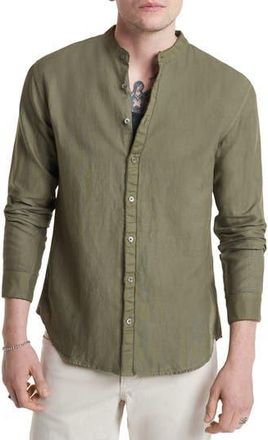 John Varvatos Slim Fit Band Collar Stretch Button-Up Shirt in Dark Moss at Nordstrom Rack, Size Small