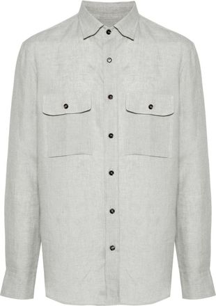Brioni Military shirt - men - Linen/Flax - M - Green