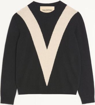 Valentino Maglia Valentino In Lana Con V Intarsiata Uomo NERO/BURRO 3XL