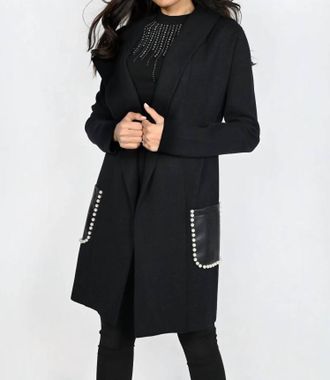 Frank Lyman Design Bess Faux Leather Pockets Hoodie In Black
