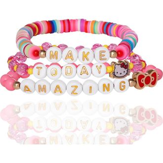 Hello Kitty Make Today Amazing Beaded Bracelet Set in Yellow Gold, Multicolor at Nordstrom
