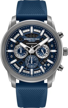 Kenneth Cole Sport Chronograph Silicone Strap Watch, 44mm in Blue at Nordstrom