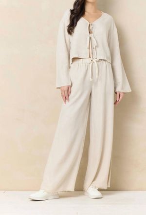 Vintage Havana Tie-Front Lightweight Tencel-Blend Knit Top In Tan
