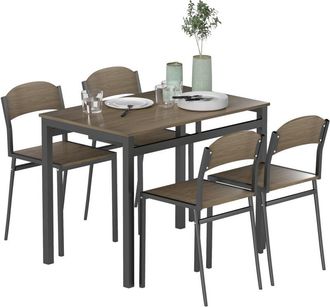 HOMCOM Homcom Juego De Mesa Y Sillas De Comedor, Mesa De Cocina Con 4 Sillas, Estilo Moderno, Marco Met&aacute;lico, Para Espacios Peque&ntilde;os, Marr&oacute;n Y Negro