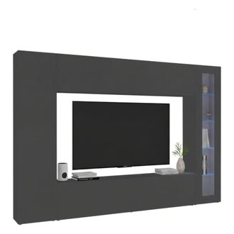 Dmora Dmora - Pared Equipada Dceid, Conjunto De Sal&oacute;n Con Soporte De Tv, Mueble De Sal&oacute;n Polivalente Con Vitrina Y Luz Led, 100% Made In Italy, Cm 260x30h18