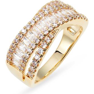 Nordstrom Cubic Zirconia Baguette Overlap Ring in Clear- Gold at Nordstrom, Size 8