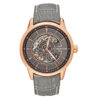 Heritor Davies Semi-Skeleton Leather-Band Watch in Rose Gold/gray at Nordstrom