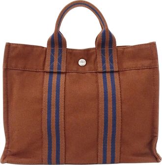 Herm&egrave;s Brown Canvas Handbag Tote Bag (Pre-Owned)