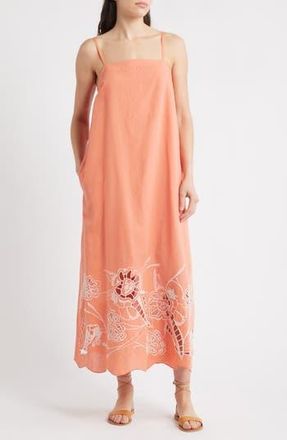 Cleobella Mila Cotton & Linen Maxi Dress in Coral Peach /Ivory at Nordstrom Rack, Size Small