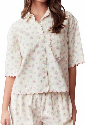 Peach Love California Samantha Pajama Short Set In Pale Yellow Gingham