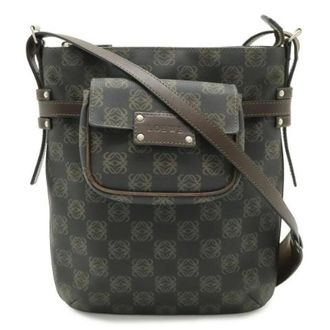Loewe Pre-owned Anagram Leren Schoudertas Zwart Bruin - Dames - Pre-owned - Bruin - Maat: ONE Size Leer