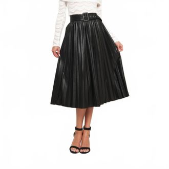 Flying Tomato Faux Leather Pleated Skirt In Black