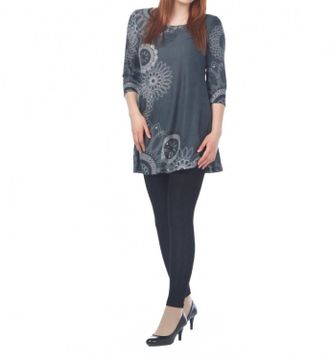Papillon Mandala Print 3/4 Sleeve Sweater Dress In Grey