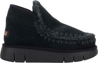 Mou Black Eskimo Bounce Moccasin Suede Flats