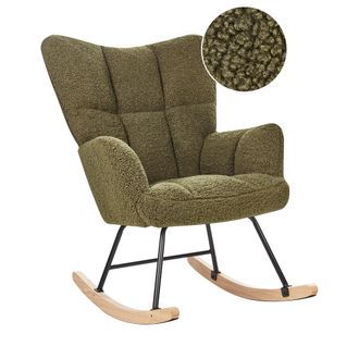 Beliani Silla Mecedora De Boucl&eacute; Verde Oscuro Negro Madera Clara Patas De Madera Oulu
