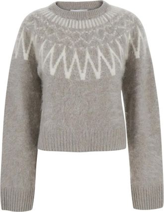 Soft Goat Jersey Fair Isle con cuello redondo cepillado - Knitwear - Mujer - Beige - XS