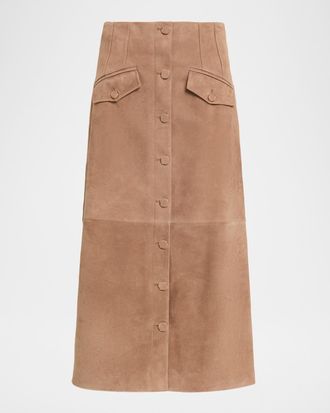 Veronica Beard Callisian Suede Midi Skirt