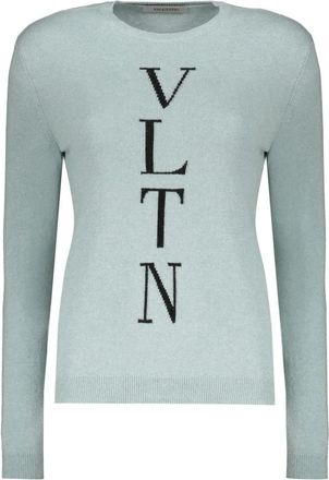 Valentino Round-neck Knitwear, female, Blue, M, Logo Jumper