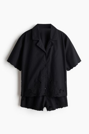 H&M Pyjama mit Broderie Anglaise - Schwarz